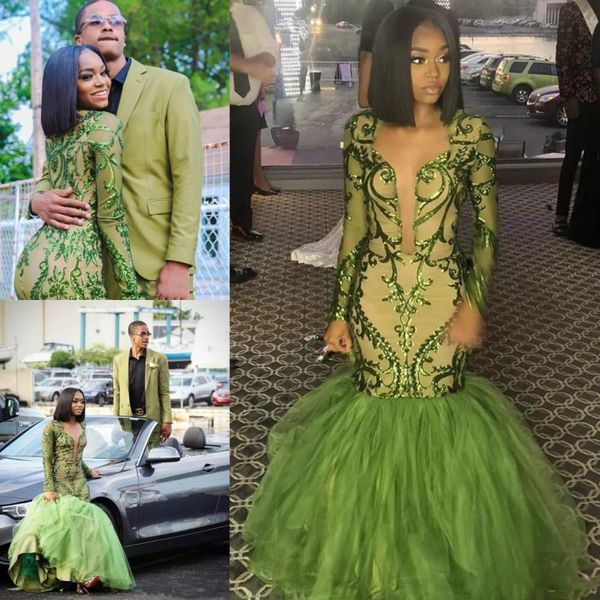 2k19 green mermaid prom dresses deep lace long sleeves evening gowns tulle ruffles sweep train south african party dress cheap, Black
2k19 green mermaid prom dresses deep lace long sleeves evening gowns tulle ruffles sweep train south african party dress cheap, Black