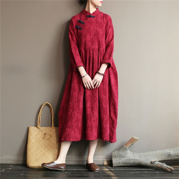 johnature 2020 autumn new women chinese dress vintage cotton linen robes stand long sleeve button jacquard loose casual dresses, Black;gray
johnature 2020 autumn new women chinese dress vintage cotton linen robes stand long sleeve button jacquard loose casual dresses, Black;gray
