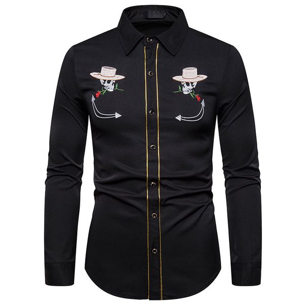 2019 now men shirt fashion streetwear social button clothing male printed embroidery young casual slim fit hip hop shirt, White;black 
2019 now men shirt fashion streetwear social button clothing male printed embroidery young casual slim fit hip hop shirt, White;black