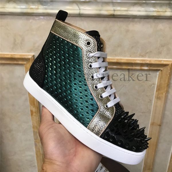 2019 new arrival mens women suede leather studded spikes high red bottom sneakers luxury casual designer sneakers shoes, Black
2019 new arrival mens women suede leather studded spikes high red bottom sneakers luxury casual designer sneakers shoes, Black