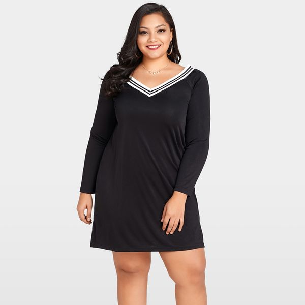 2019 spring black dress 4xl 5xl plus size women casual dress striped v-neck long sleeve elegant party straight mini dresses, Black;gray
2019 spring black dress 4xl 5xl plus size women casual dress striped v-neck long sleeve elegant party straight mini dresses, Black;gray