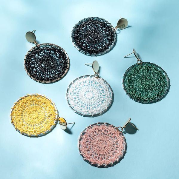 new metal round color knitted women earrings alloy frame geometric pendant earrings bohemian jewelry wedding bridal accessories, Silver
new metal round color knitted women earrings alloy frame geometric pendant earrings bohemian jewelry wedding bridal accessories, Silver