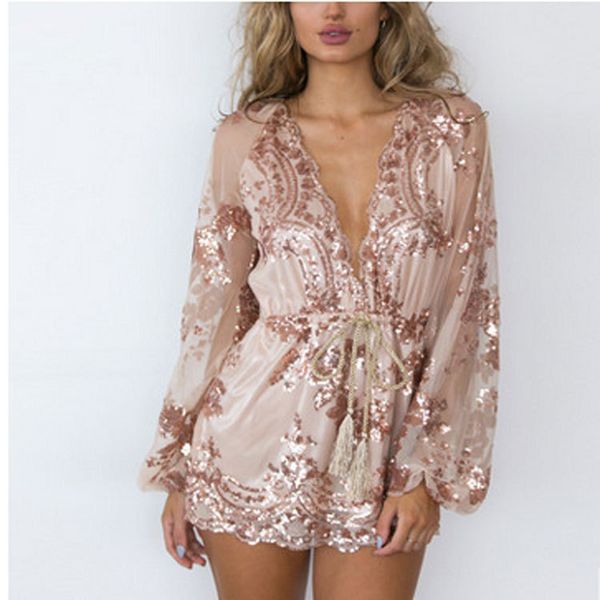 new deep v-neck jumpsuit sequined champagne gold rope jumpsuit shorts female, Black;white
new deep v-neck jumpsuit sequined champagne gold rope jumpsuit shorts female, Black;white