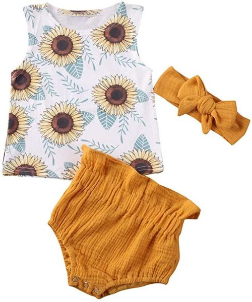 2020 summer newborn baby girl clothe sunflower vest +shorts pp pants sunflower summer 3pc outfit, White
2020 summer newborn baby girl clothe sunflower vest +shorts pp pants sunflower summer 3pc outfit, White