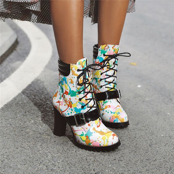 boots lace up buckle high heel combat motorcycle ankle female print white black women shoes autumn and winter
boots lace up buckle high heel combat motorcycle ankle female print white black women shoes autumn and winter