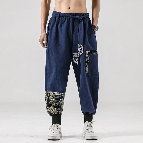 2020 summer men's harem pants high-quality linen cotton casual pants elastic waist loose china embroidery streetwear trousers, Black
2020 summer men's harem pants high-quality linen cotton casual pants elastic waist loose china embroidery streetwear trousers, Black