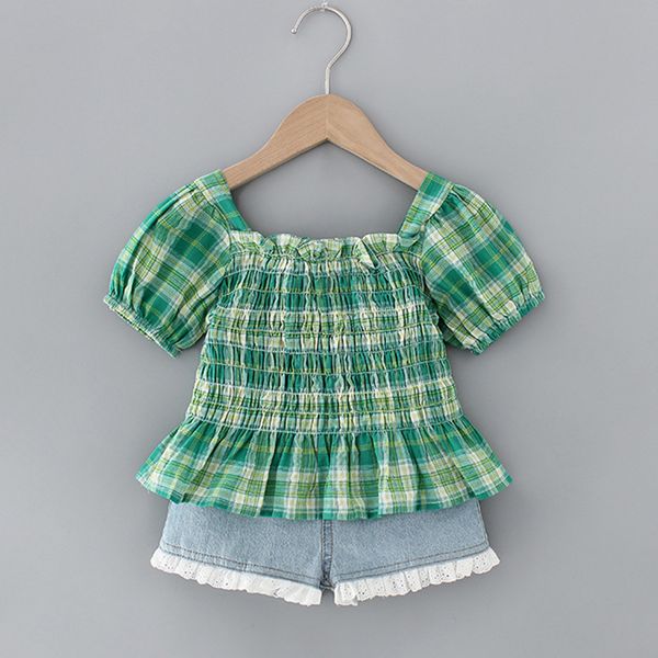 2020 summer korean female baby fresh waist plaid shirt denim shorts, White
2020 summer korean female baby fresh waist plaid shirt denim shorts, White