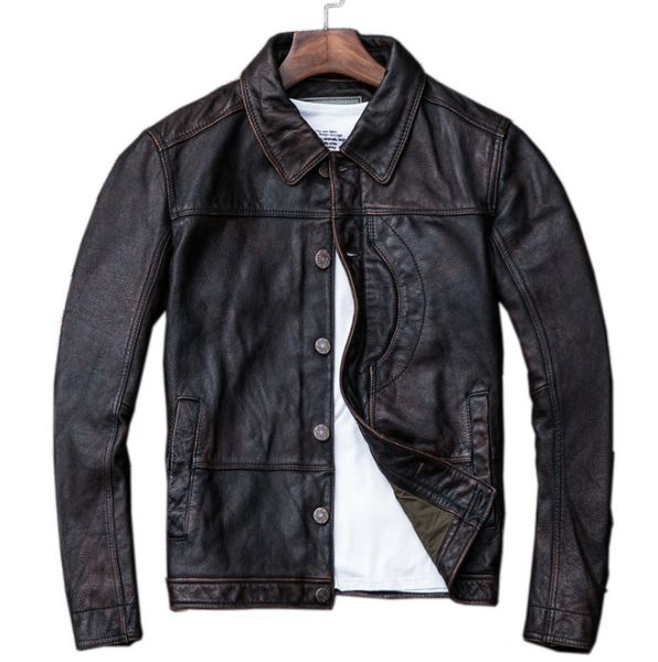 men's leather jacket jaqueta de couro masculina vintage brown leather jacket men cow skin natural jackets, Black
men's leather jacket jaqueta de couro masculina vintage brown leather jacket men cow skin natural jackets, Black
