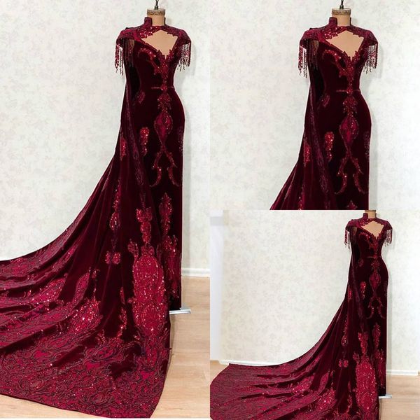 2020 arabic burgundy evening dresses with cape wrap v neck sequins sheath prom dress applique velvet runway party dress, Black;red
2020 arabic burgundy evening dresses with cape wrap v neck sequins sheath prom dress applique velvet runway party dress, Black;red