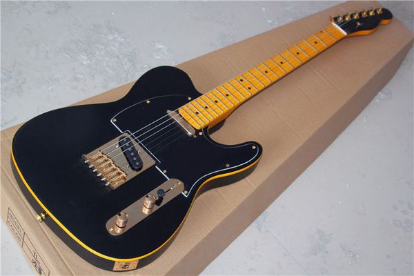 custom matte black telecaster electric guitar yellow binding floyd rose tremolo bridge vintage yellow fingerboard dot inlay black pickguard
custom matte black telecaster electric guitar yellow binding floyd rose tremolo bridge vintage yellow fingerboard dot inlay black pickguard