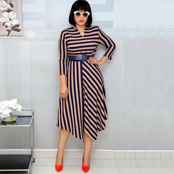 women striped office dress l-3xl plus size african fashion irregular tunic high waist female work dress midi autumn(with belt, Black;gray
women striped office dress l-3xl plus size african fashion irregular tunic high waist female work dress midi autumn(with belt, Black;gray