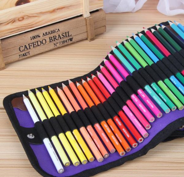 Colored Pencils Set With 50 Colouring Painting Pens And Sharpener And Canvas Pencil Bag For Kids And Coloring Christmas Gifts