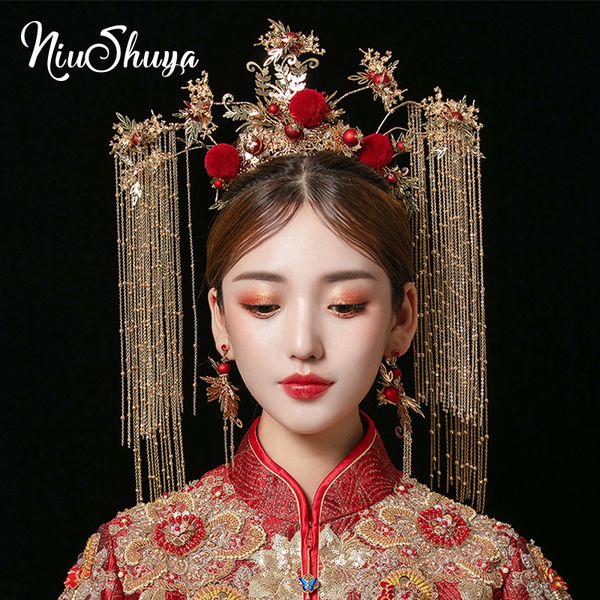 niushuya traditional chinese style red velet ball bridal headpiece ancient costume long tassel wedding jewelry hair accessories, Golden;white
niushuya traditional chinese style red velet ball bridal headpiece ancient costume long tassel wedding jewelry hair accessories, Golden;white