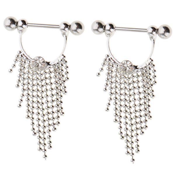 1 pair bohemian beads tassle nipple ring dangle shield nipplerings with single rhinestone body jewelry 16 gauge, Slivery;golden
1 pair bohemian beads tassle nipple ring dangle shield nipplerings with single rhinestone body jewelry 16 gauge, Slivery;golden