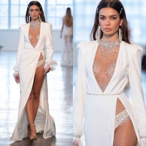 2020 deep v neck evening dresses with thigh high slit crystals prom gowns long sleeve feathers special occasion party dress custom made, Black;red
2020 deep v neck evening dresses with thigh high slit crystals prom gowns long sleeve feathers special occasion party dress custom made, Black;red