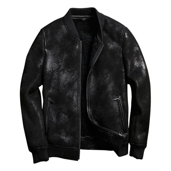 men's leather & faux mens shearling coat fur short style baseball sheepskin pilot jacket motorcycle, Black
men's leather & faux mens shearling coat fur short style baseball sheepskin pilot jacket motorcycle, Black