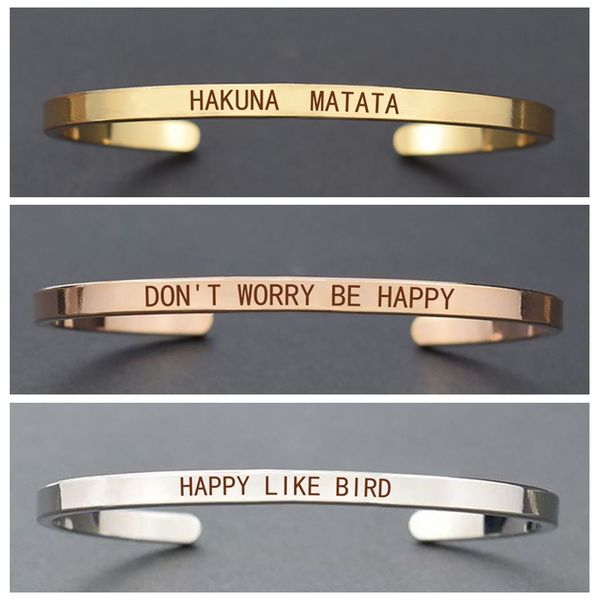fashion simple women cuff bracelet "hakuna matata" "happy like birds" quotes bracelet for daughters gifts, Black
fashion simple women cuff bracelet "hakuna matata" "happy like birds" quotes bracelet for daughters gifts, Black