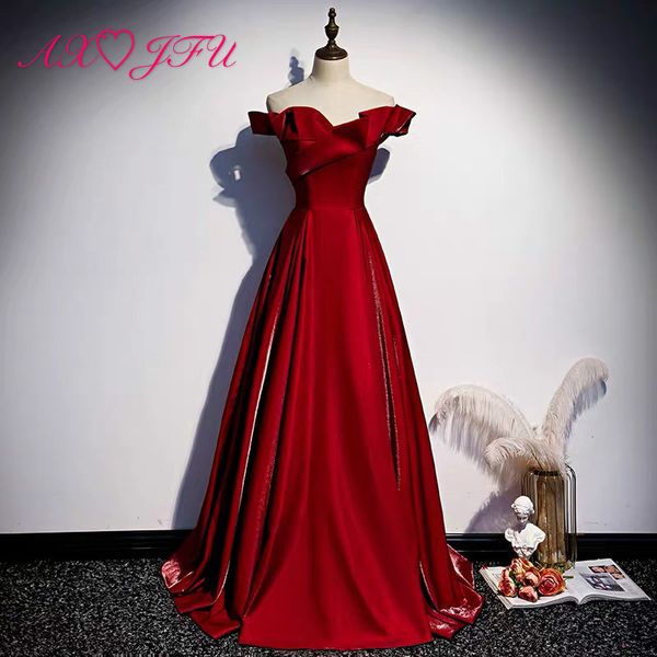 axjfu princess wine red satin ruffles evening dress luxury boat neck vintage a line bride party win red long evening dress, White;black
axjfu princess wine red satin ruffles evening dress luxury boat neck vintage a line bride party win red long evening dress, White;black