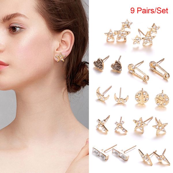 9 pairs women stud earrings set love heart star lady stylish earrings jewelry gifts m8694, Golden;silver
9 pairs women stud earrings set love heart star lady stylish earrings jewelry gifts m8694, Golden;silver