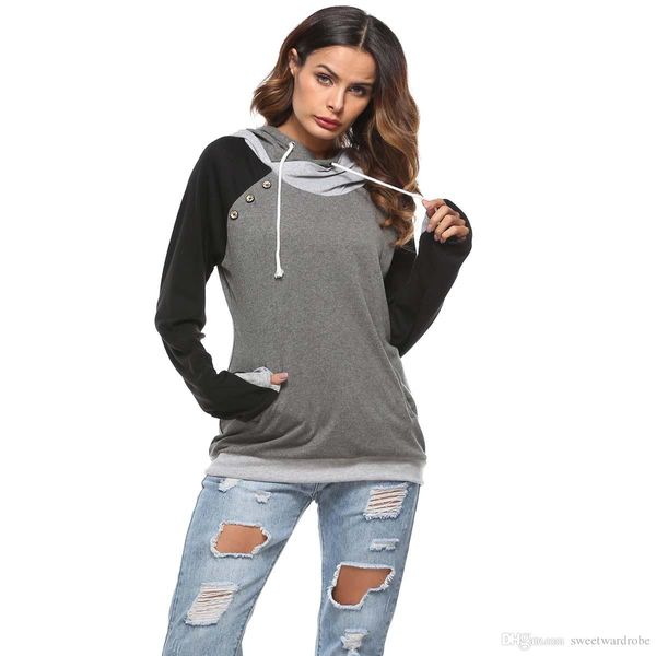 2018 fashion winter women's double hooded drawstring stitching contrasting colors hoodie pocket loose wear sweater top, Black
2018 fashion winter women's double hooded drawstring stitching contrasting colors hoodie pocket loose wear sweater top, Black