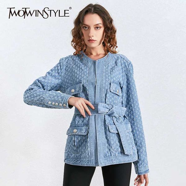 twotwinstyle denim hollow out tassel women's jacket o neck long sleeve with sashes slim female coat spring fashion new 2020, Black;brown
twotwinstyle denim hollow out tassel women's jacket o neck long sleeve with sashes slim female coat spring fashion new 2020, Black;brown
