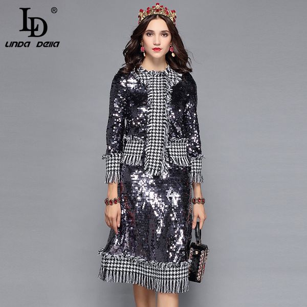 ld linda della 2018 autumn winter elegant vintage skirt set women's houndstooth jacket + sequin skirts two pieces set suit, White
ld linda della 2018 autumn winter elegant vintage skirt set women's houndstooth jacket + sequin skirts two pieces set suit, White