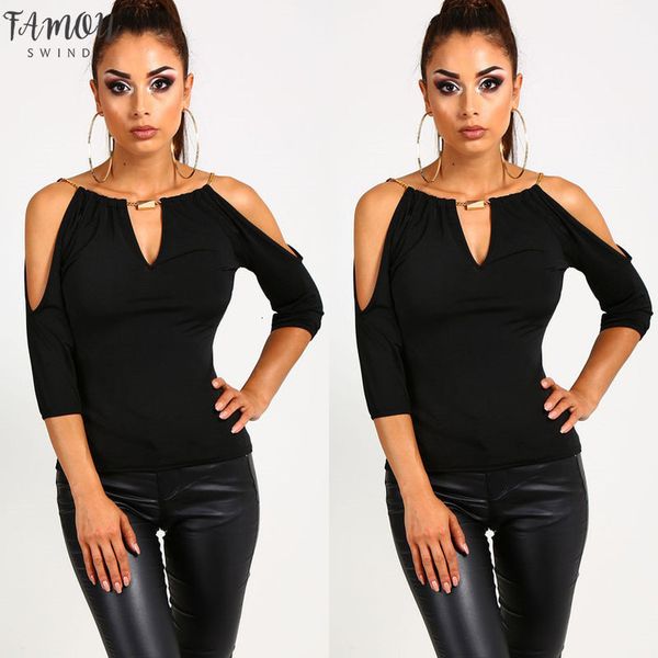 new fashion women t shirt chic halter v neck summer off shoulder t shirt solid black ladies loose summer, White
new fashion women t shirt chic halter v neck summer off shoulder t shirt solid black ladies loose summer, White