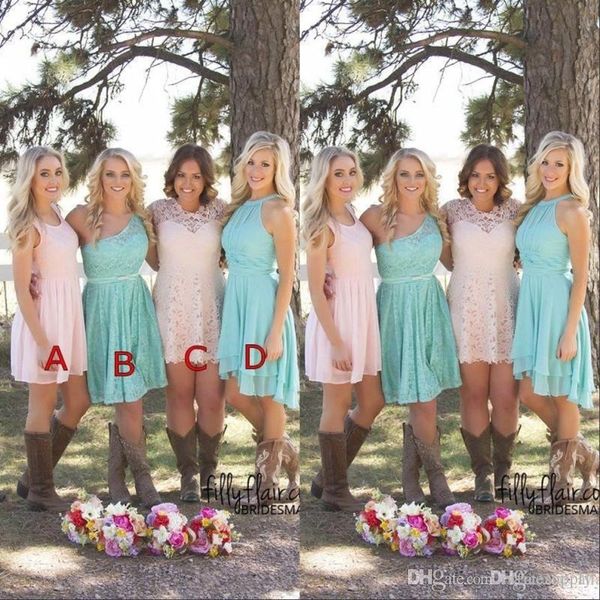 western country short bridesmaid dresses a line short ruched chiffon bridesmaids dresses knee length maid of honor gowns, White;pink
western country short bridesmaid dresses a line short ruched chiffon bridesmaids dresses knee length maid of honor gowns, White;pink