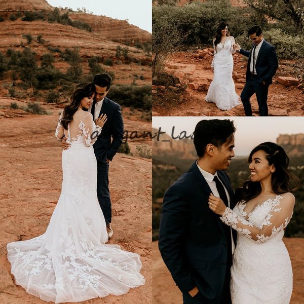 illusion long sleeve mermaid wedding dresses 2019 jewel neck covered button outdoor beach garden lace applique wedding gown, White
illusion long sleeve mermaid wedding dresses 2019 jewel neck covered button outdoor beach garden lace applique wedding gown, White