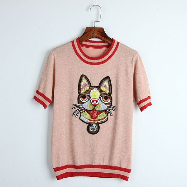 short spring and summer new korean round neck pullover dog head embroidery patch short sleeve color blocking t-shirt for women, White
short spring and summer new korean round neck pullover dog head embroidery patch short sleeve color blocking t-shirt for women, White