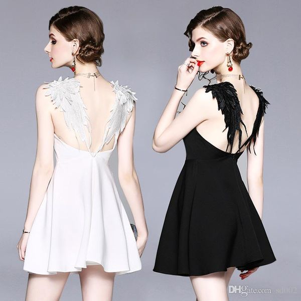 backless wings slash neck dresses deep v black white two color sleeveless mid club skirts summer womens novelty home clothes 23yo e1, Blue;gray
backless wings slash neck dresses deep v black white two color sleeveless mid club skirts summer womens novelty home clothes 23yo e1, Blue;gray