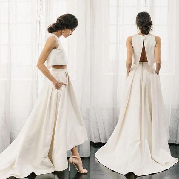 2020 newly design jewel neck 2 piece wedding dress elegant white a line satin wedding dresses ruched hi low wedding dresses with open back
2020 newly design jewel neck 2 piece wedding dress elegant white a line satin wedding dresses ruched hi low wedding dresses with open back