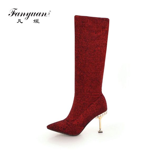fanyuan thin high heel women boots winter sequined cloth knee-high boots pointed toe elegant bling crystal knight, Black
fanyuan thin high heel women boots winter sequined cloth knee-high boots pointed toe elegant bling crystal knight, Black