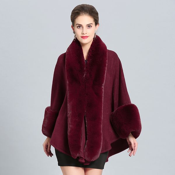 women woolen shawl with faux rabbit fur trim with fur collar wrap autumn spring cape coat with fur cuffs stole, Black
women woolen shawl with faux rabbit fur trim with fur collar wrap autumn spring cape coat with fur cuffs stole, Black