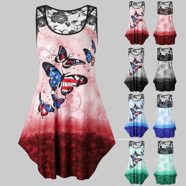 women's vest butterfly independence day printed lace panel summer lady sleeveless tank shirt round neck irregular shirt top, White
women's vest butterfly independence day printed lace panel summer lady sleeveless tank shirt round neck irregular shirt top, White