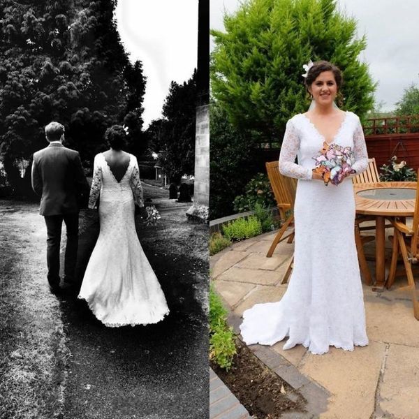 lace long sleeve wedding dress v neck backless mermaid 2020 spring elegant design floor length bridal gowns custom size, White
lace long sleeve wedding dress v neck backless mermaid 2020 spring elegant design floor length bridal gowns custom size, White