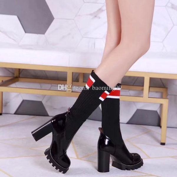 10cm high heels knit sock boots fashion designer women's evening party boot patent leather shoes boots with box size 35-40, Black
10cm high heels knit sock boots fashion designer women's evening party boot patent leather shoes boots with box size 35-40, Black