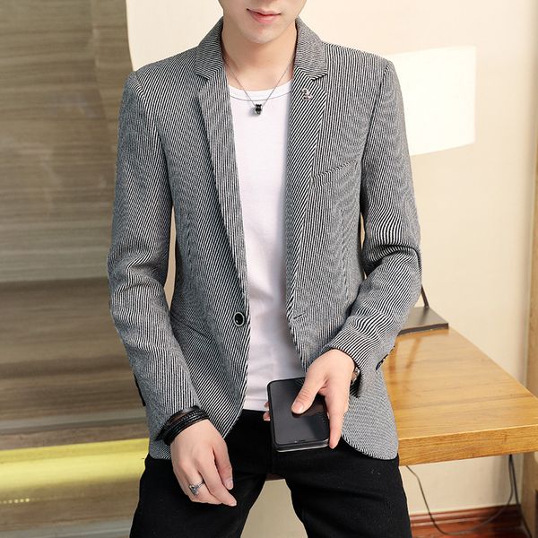 2019 men fall leisure vertical stripes suit small suit teenagers cultivate one's morality, White;black
2019 men fall leisure vertical stripes suit small suit teenagers cultivate one's morality, White;black