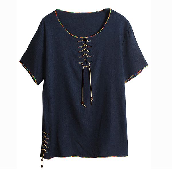 summer men's half-sleeved t-shirt, retro ethnic style personality rope loose large size round neck short-sleeved t-shirt, White;black
summer men's half-sleeved t-shirt, retro ethnic style personality rope loose large size round neck short-sleeved t-shirt, White;black