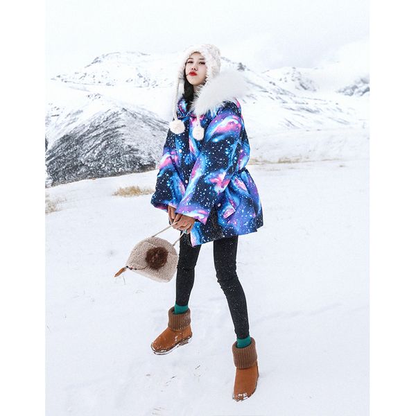 jessica's store women personality starry sky print detachable real raccoon hair hooded casual thick warm white duck down jacket, Black
jessica's store women personality starry sky print detachable real raccoon hair hooded casual thick warm white duck down jacket, Black