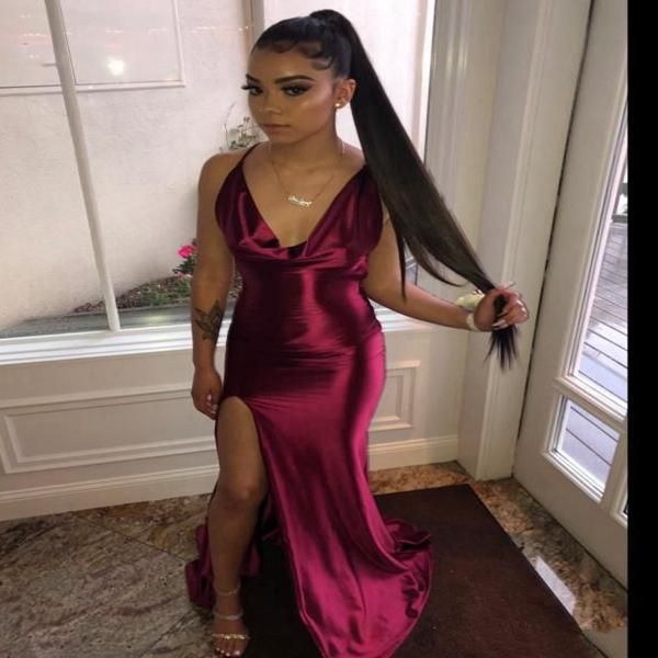 simple burgundy satin prom dresses long v neck backless evening party gowns side slit black girls prom gowns, Black;red
simple burgundy satin prom dresses long v neck backless evening party gowns side slit black girls prom gowns, Black;red