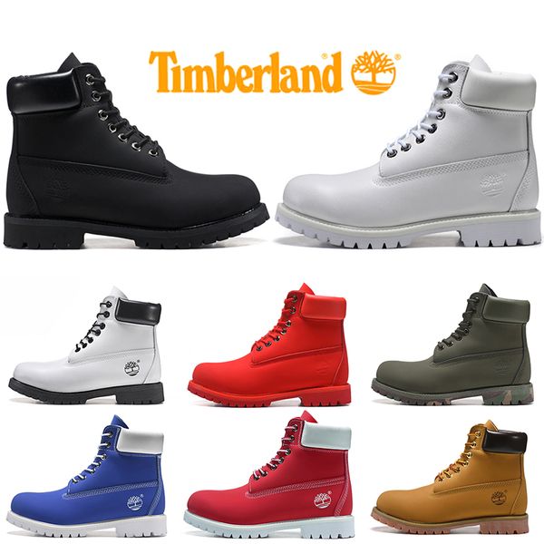 

timberland загрузки мужчины женщины дизайнер зимние сапоги военные синий тройной черный белый мода мужские trainer туризм открытый sneaker р, White;red