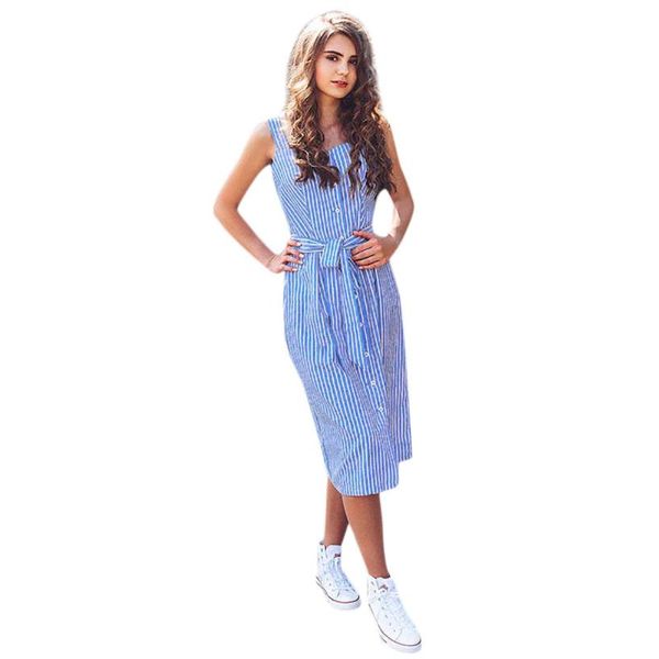Dress Women Party Blue Striped Sleeveless Dress Sexy Summer Bandage Single -Breasted Dress Womens Size S-XL
Dress Women Party Blue Striped Sleeveless Dress Sexy Summer Bandage Single -Breasted Dress Womens Size S-XL