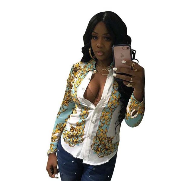 new spring fashion casual long sleeve turn-down collar printed shirt women blouse plus size, White
new spring fashion casual long sleeve turn-down collar printed shirt women blouse plus size, White