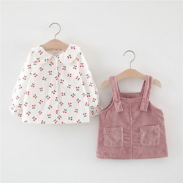 baby girl doll collar cartoon cherry print long-sleeved t-shirt + corduroy strap dress sets, White
baby girl doll collar cartoon cherry print long-sleeved t-shirt + corduroy strap dress sets, White