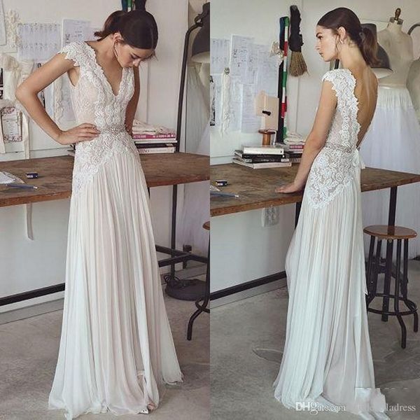 boho beach wedding dresses 2019 with cap sleeves v neck backless pleated skirt elegant sheath bohemian bridal gowns ba6464, White
boho beach wedding dresses 2019 with cap sleeves v neck backless pleated skirt elegant sheath bohemian bridal gowns ba6464, White