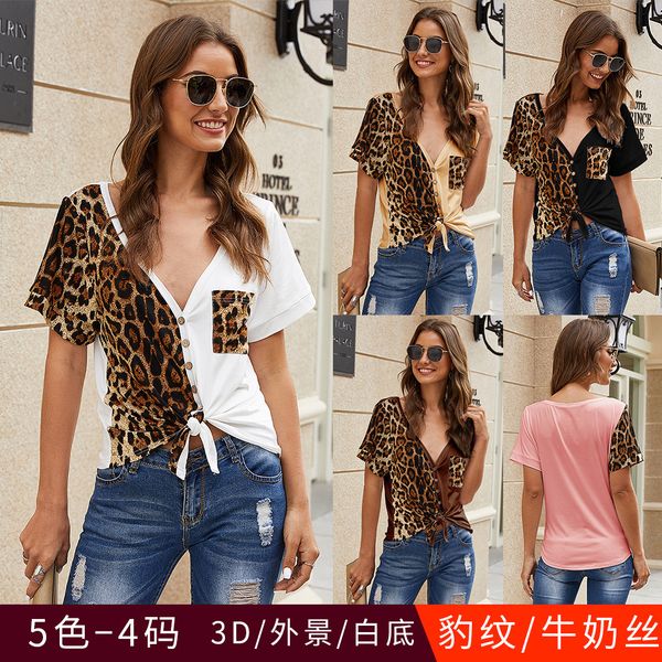 women's casual slim leopard print irregular stitching pocket v-neck t-shirt womens shirts fashion, White
women's casual slim leopard print irregular stitching pocket v-neck t-shirt womens shirts fashion, White
