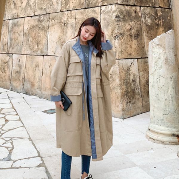 stand collar windbreaker female denim patchwork drawstring waist pocket long coat 2020 spring autumn new loose outerwears aq918, Tan;black
stand collar windbreaker female denim patchwork drawstring waist pocket long coat 2020 spring autumn new loose outerwears aq918, Tan;black