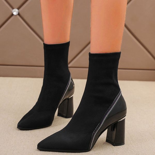 zapatos de mujer shoes woman new fashion boots women winter slip on strentch slim pointed toe flock ankle hoof high heels boots, Black
zapatos de mujer shoes woman new fashion boots women winter slip on strentch slim pointed toe flock ankle hoof high heels boots, Black