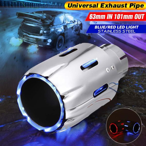 stainless steel exhaust muffler tip 63mm in 101mm out w/ blue red led light clamp-on
stainless steel exhaust muffler tip 63mm in 101mm out w/ blue red led light clamp-on